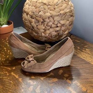 Camel color espadrilles with peek-a-boo toe